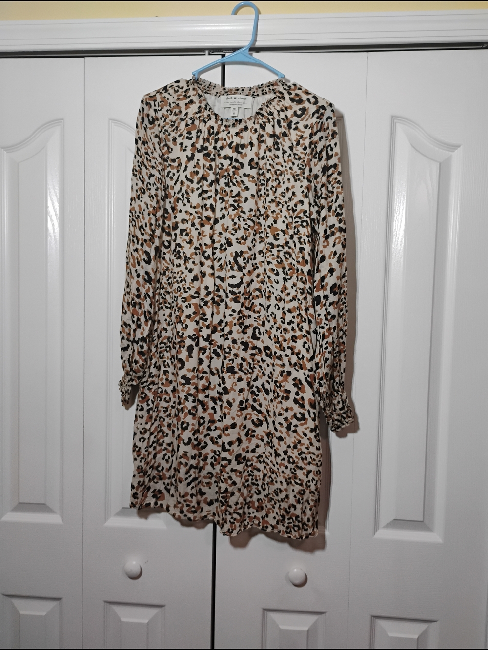 Cloth & Stone Anthropologie Leopard Print Smocked Neck Mini Dress Medium